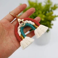 new hand woven rainbow tassel keychain for ladies pendant knitted crochet bag hanging accessories keychain for backpack
