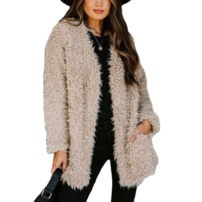 

Autumn Winter Women Fluffy Cardigans Casual Loose Fit T Shirt Long Sleeve Fuzzy Jacket Open Front Fleece Coat