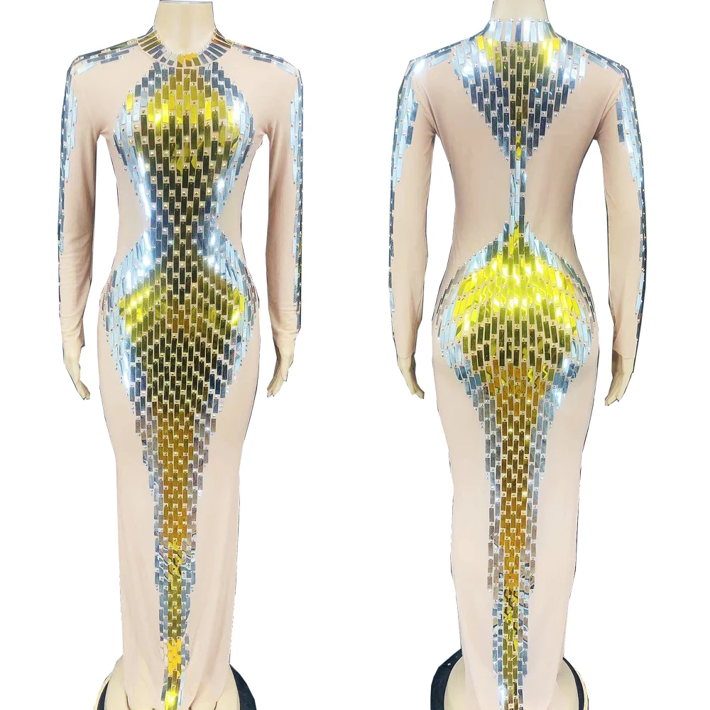 Женское блестящее платье телесного цвета с блестками сексуальное женское костюм