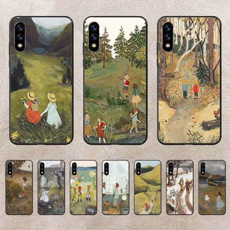 

Cartoon Scenery Girl Phone Case For Huawei G7 G8 P7 P8 P9 P10 P20 P30 Lite Mini Pro P Smart Plus Cove Fundas