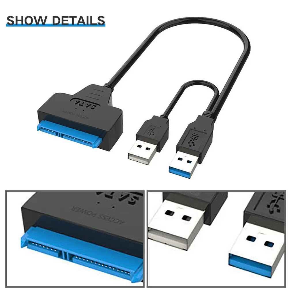 

Dual USB3.0 2.0 To SATA Adapter Powered SATA 22 Pin Hard Drive Converter High Speed Adapters Cables Converters Computer Line