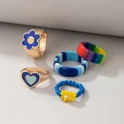 Модные Красочные эмалевые парные кольца в стиле Ins с сердцем для женщин и мужчин, милые акриловые кольца Yingyang с цветком Луны, ювелирные изделия