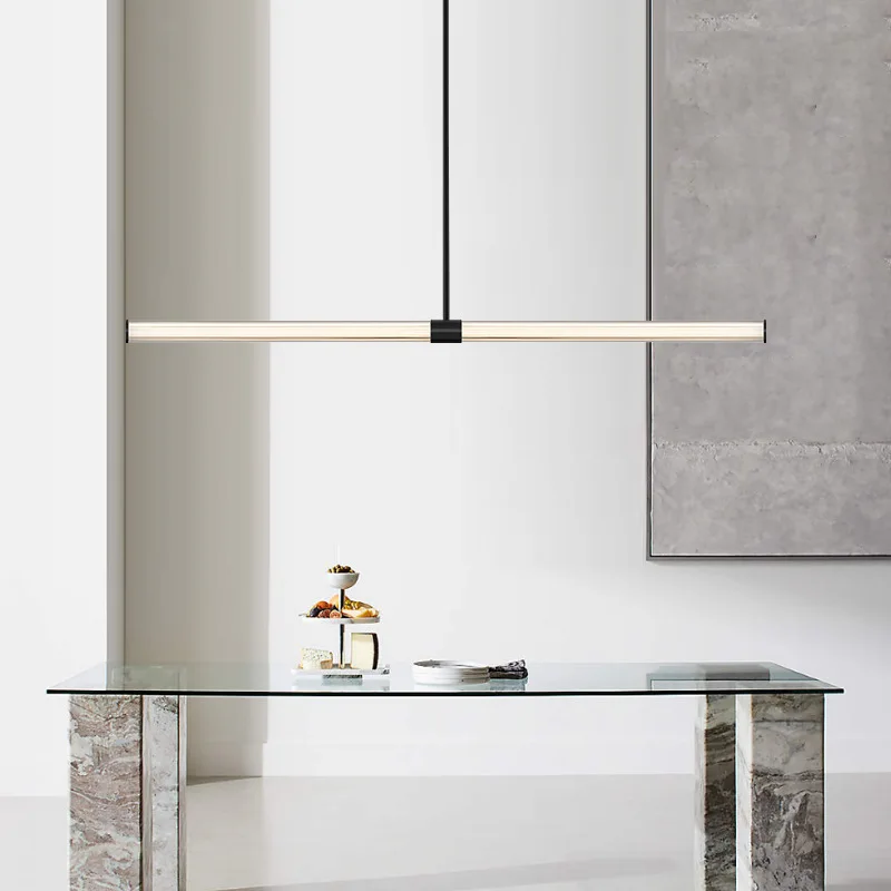 

Italian Straight Strip Chandelier Simple Modern Living Room Dining Room Lighting Chandelier Creative LED Glass Copper Chandelier