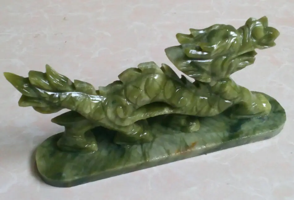 

Dragon Beautiful Small Statue Hand-Carved Animal Sculpture 100% Chinese Natural Green Jade Figurines Feng Shui Home Decoration