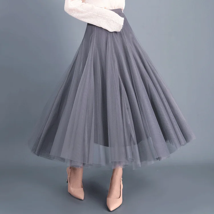 

2022 Spring Mid-long Swing Puffy Ankle-Length Tutu Skirt Women High Waist Slim Fit Fairy Tulle Skirt A- Line Skirts for Women