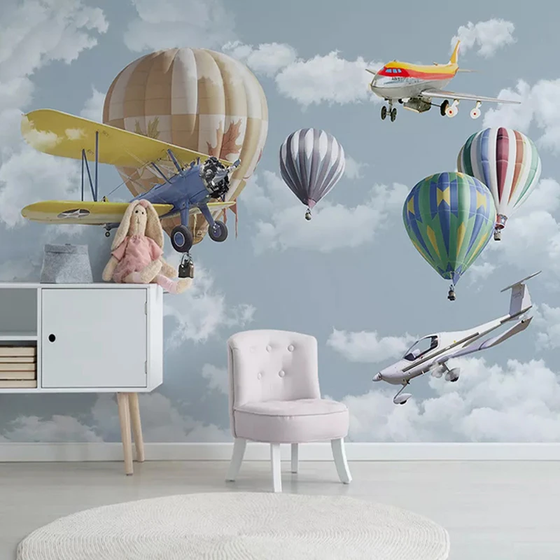 

Custom 3D Photo Wallpaper Cartoon Airplane Balloon Children Room Bedroom Kindergarten Wall Poster Decor Mural Papel De Parede