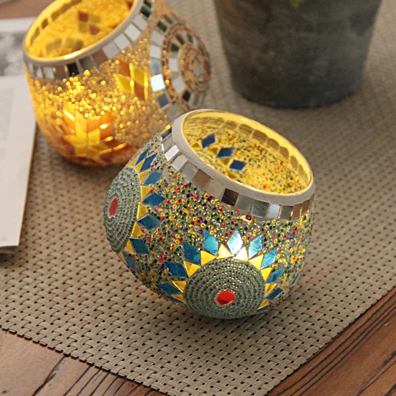 

Mosaic Creative Rotating Top Glass Candle Holder Romantic Birthday Gift Decoration Props