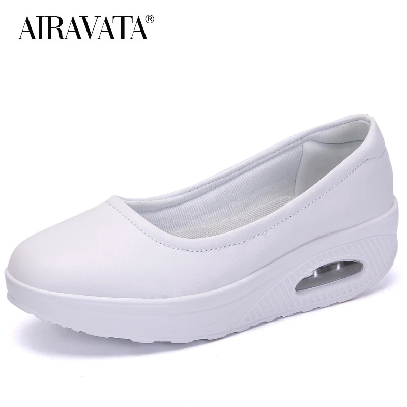 White Nurse Shoes Cushioned Casual Loafers Comfortable Slip-on Walking Shoes Shallow PU Sneakers