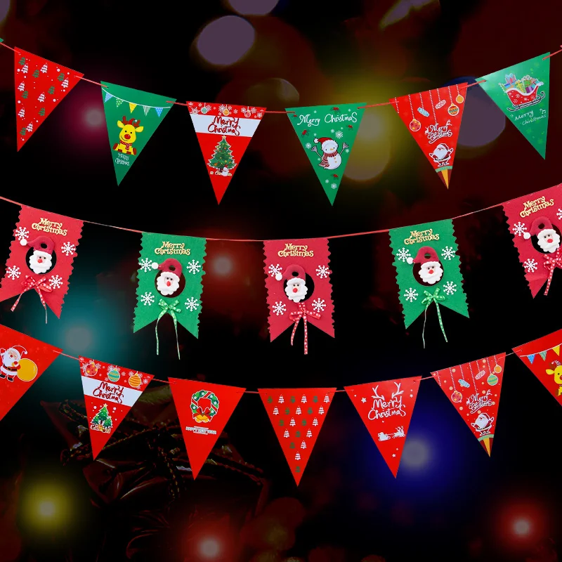 

2023 Christmas Banner DIY Xmas Paper Hanging Flags for Living Room Nursery Glass New Year Festival Ornaments Home Decoration
