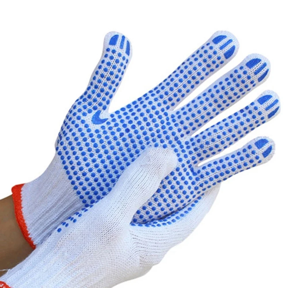 

White Protective Work Gloves Breathable Cotton Labor Insurance Gloves Wear-resistant PVC Dot Beads for Chopping Wood Gardening