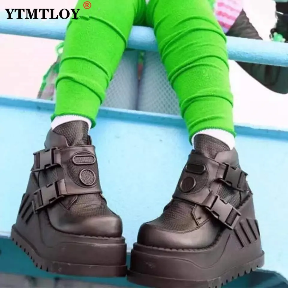

Ankle Boots Big Size 35-43 Brand Design Female High Heels Goth Flats Cosplay Platform Women Sneakers Street Punk Wedge Shoes