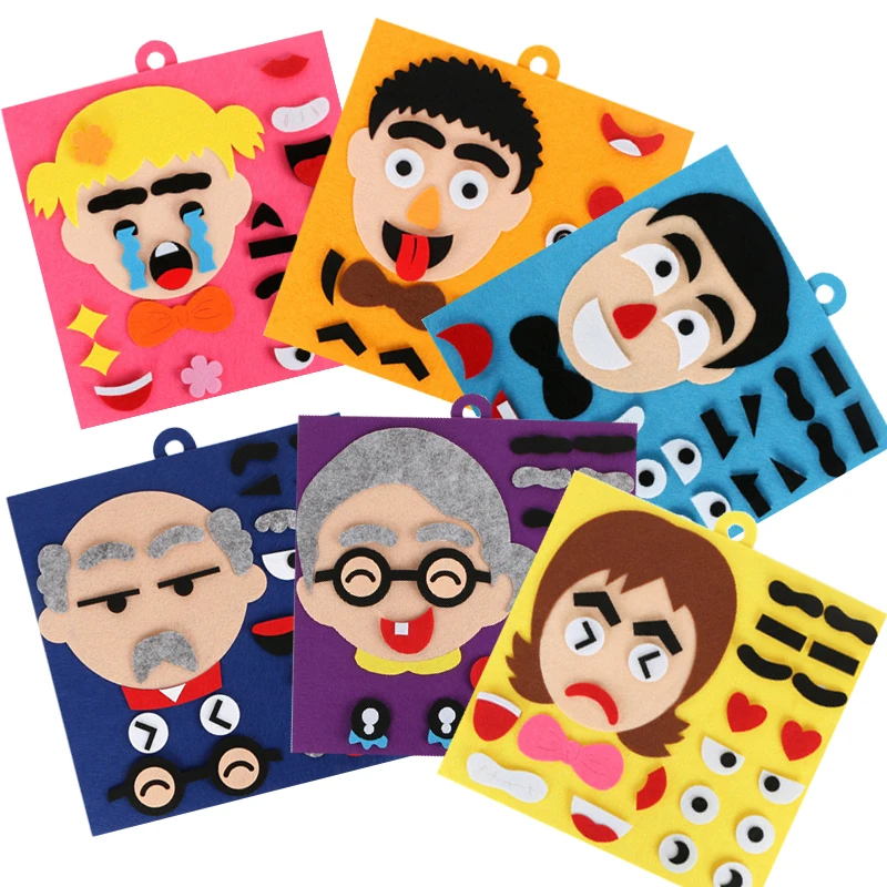 

Facial Toys Emotion Toys Board 6pcs/set Felt Expression Montessori Early DIY Learning Kids Educational Change Occupation Busy