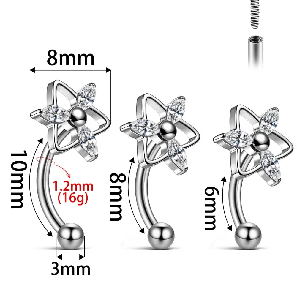 Casvort 1 шт. ASTM F136 Титановый пирсинг для пупка в форме цветка, 16G, с внутренней резьбой, серьга-кольцо для пирсинга рука, украшение для пупка (art.: 3920d91237e79) - 3920d91237e79