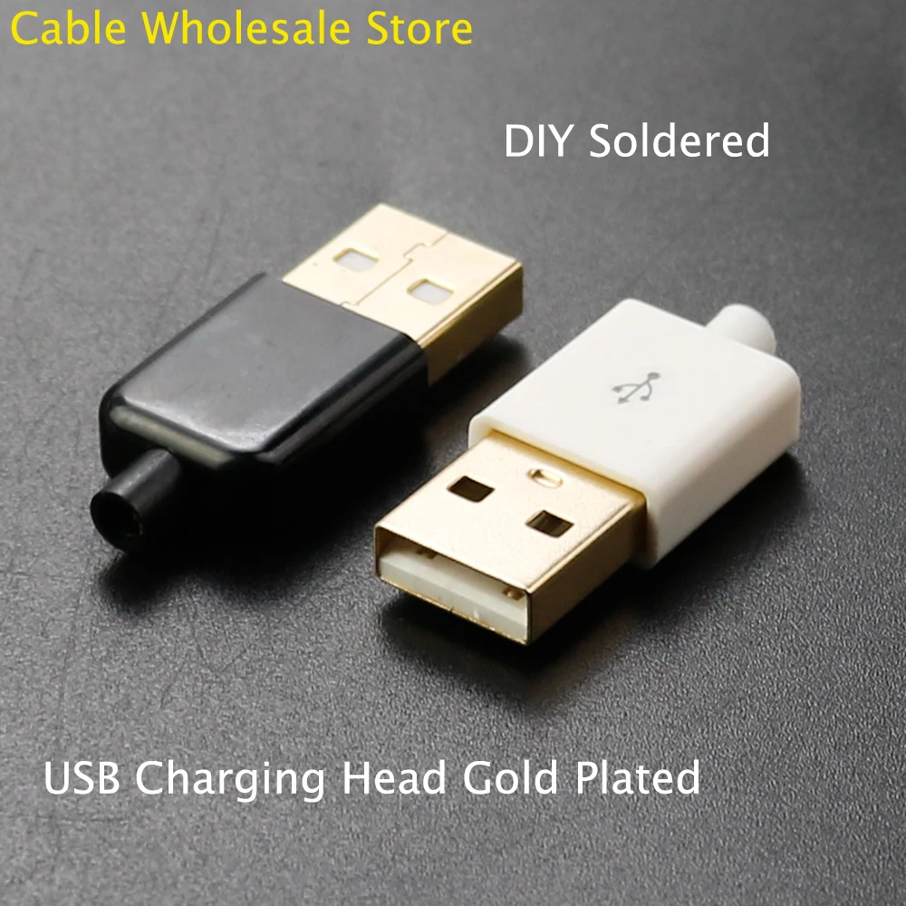 

DIY USB Charging Head Gold-Plated Head Plug Plastic Shell Jack Component Adapter Socket Connection Plug Terminal Black White