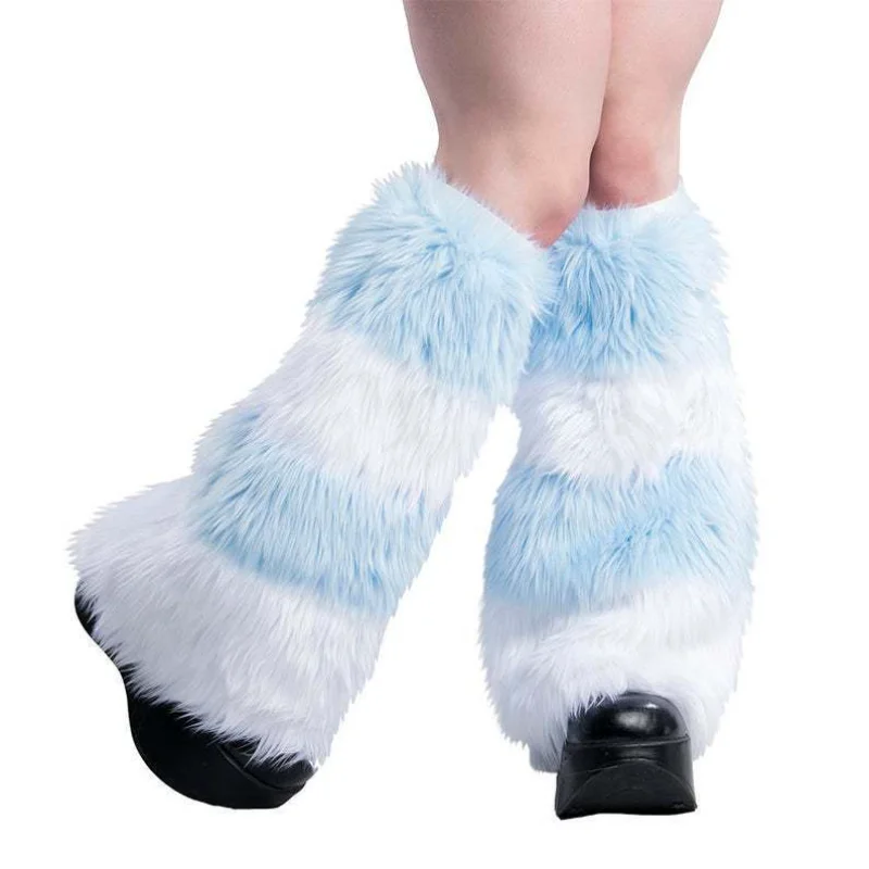 Gyaru Faux Fur Leg Warmer Winter Goth Striped Leg Warmers Y2k Knee High Socks Boot Cuff Slouch Socks JK Girl Boot Cover Hosiery