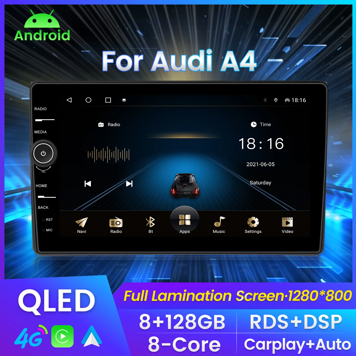 

MLOVELIN QLED 8Core 8G 128G ROM DSP Carplay Auto Car Radio Multimedia For Audi A4 B8 B7 B6 S4 RS4 B7 SEAT Exeo Navigation GPS