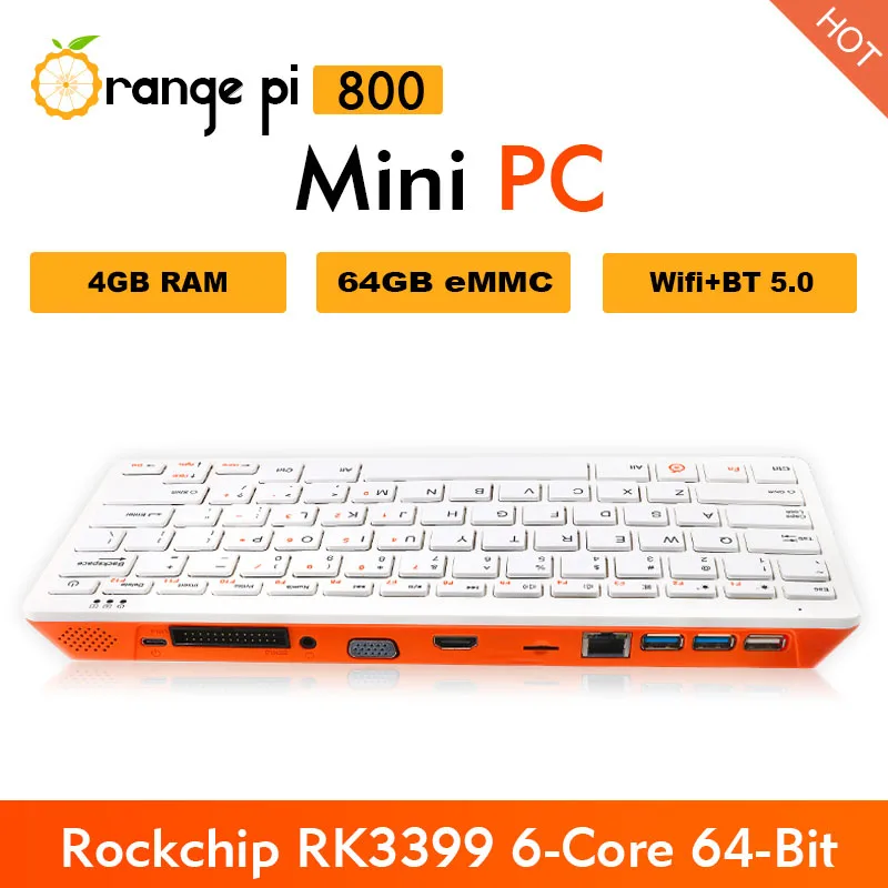 

Персональный компьютер Orange Pi 800 Rockchip RK3399 6-ядерный 64-битный процессор 4 Гб LPDDR4 ОЗУ 64 Гб eMMC WiFi BT5.0 4K выход мини-ПК