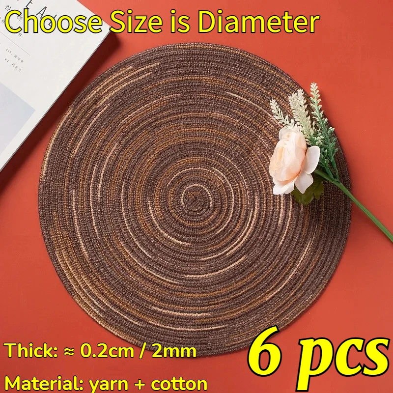 

6 шт. круглый коврик для стола, тканые салфетки из рами, противоскользящие коврики для обеденного стола, посуда, миска, кухонные аксессуары, подставки для чашек для напитков