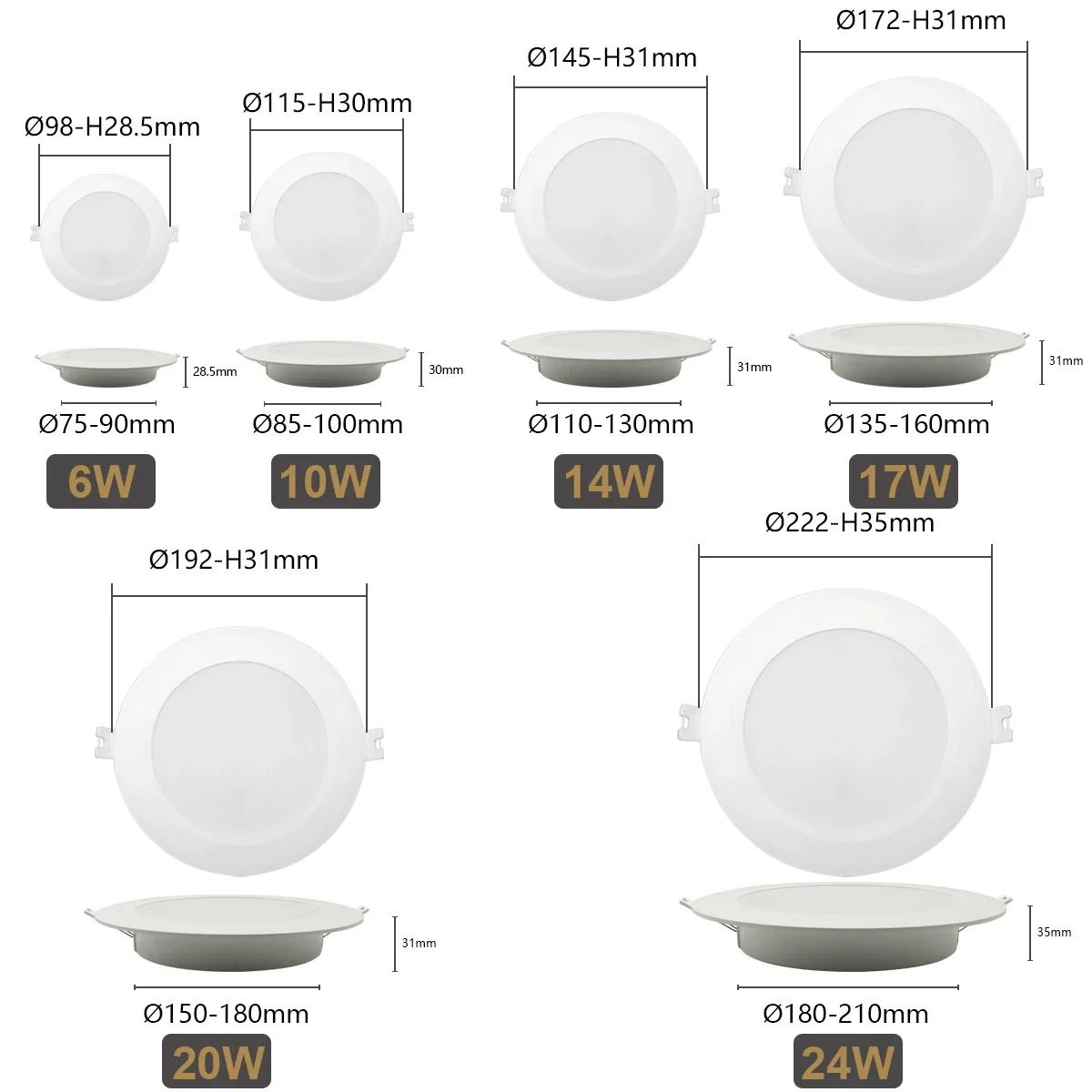 8 шт. светодиодный светильник с темным вниз небесный AC100V-240V 6W-24W супер яркий теплый
