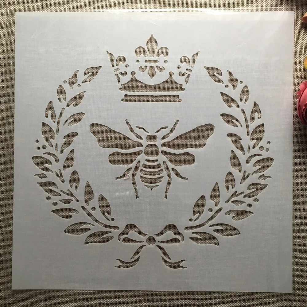 30*30cm Crown Bee Garland DIY Layering Stencils Wall Painting Scrapbook Coloring Embossing Album Decorative Template