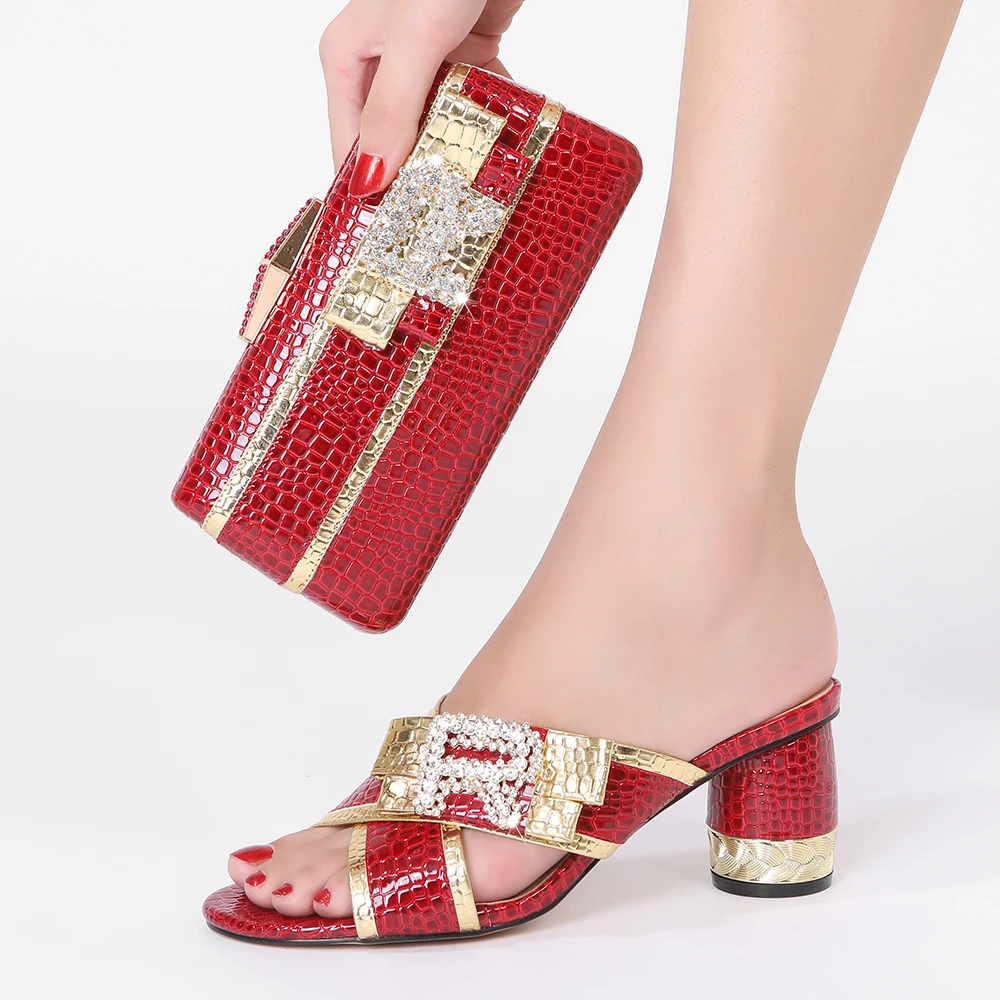 

2022 Womens Shoes Spring Rhinestone Fashion Slippers Banquet Wedding Summer Party Crystal Large Bag Shoes Set Africa Nigeria