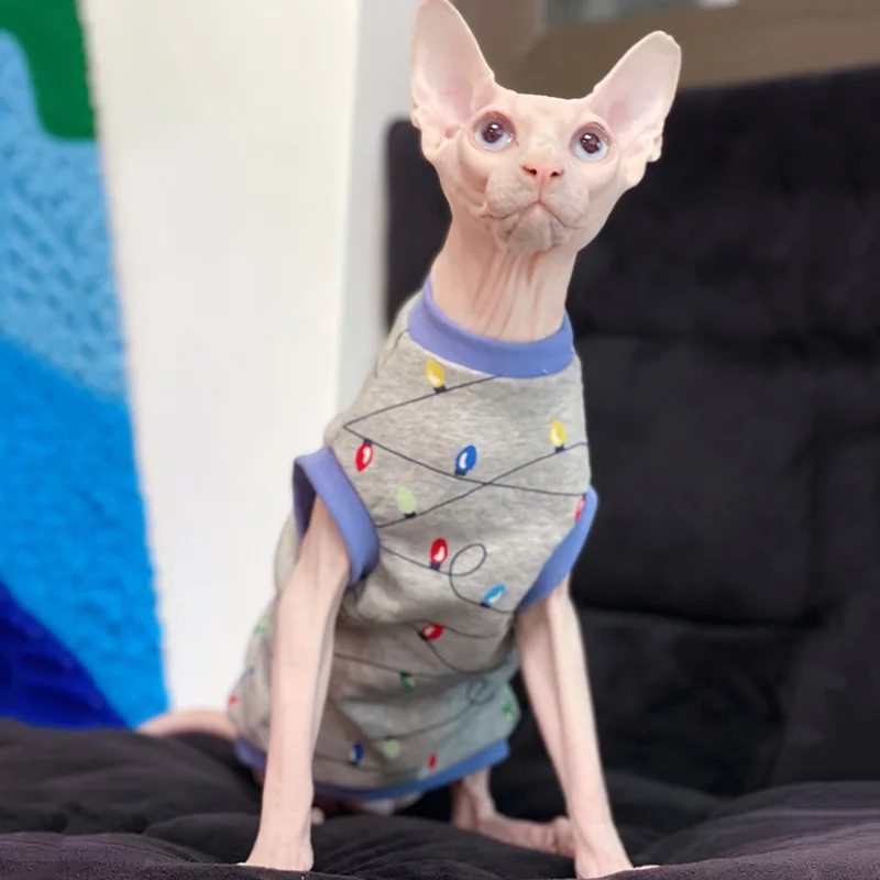 

Sphinx hairless cat clothes vest spring summer cotton breathable Sphynx Cat Outfits Devon Rex Siamese East short cat clothes pet