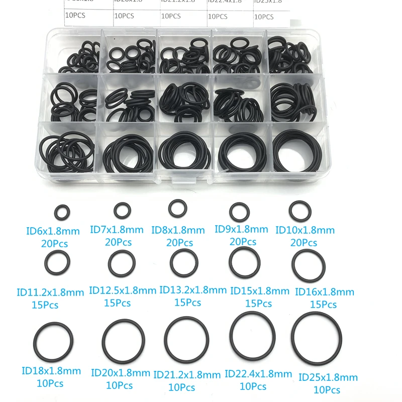 

Резиновое уплотнительное кольцо толщиной 225 мм в ассортименте, набор черных уплотнительных колец, нитриловые шайбы, высокое качество для автомобильной прокладки, 15 Размеров, 1,8 шт./коробка