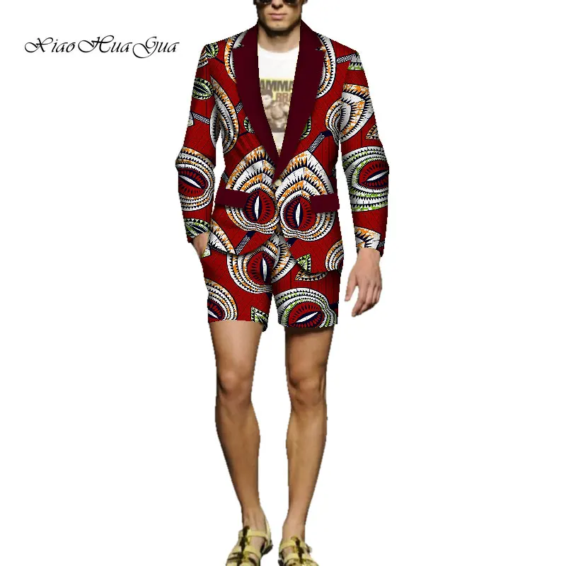 

African Print Suits Set for Men 2 Pieces Set Blazer and Short Pant Fashion Pattern Men's Dashiki Suits Party Garment WYN979