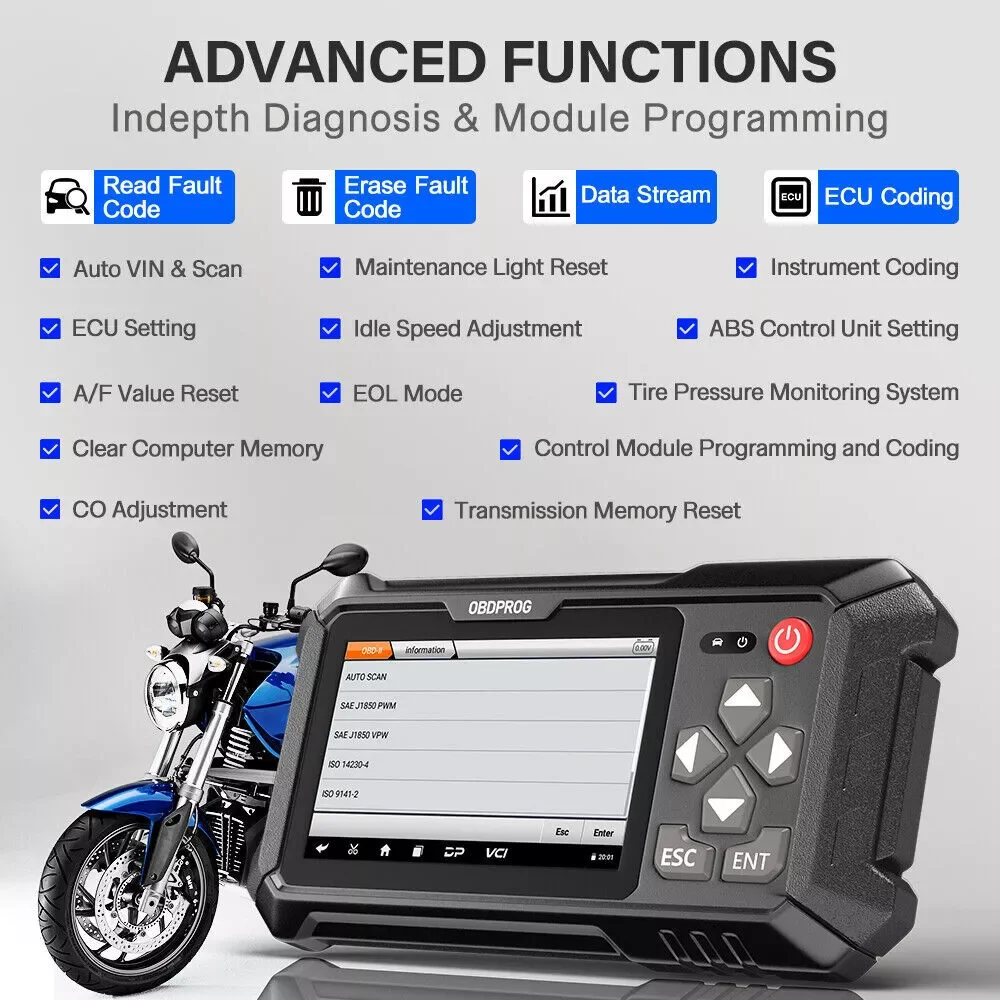 Инструмент для полной диагностики мотоцикла OBDPROG MOTO 100 сканер OBD2 кодирование ECU ABS
