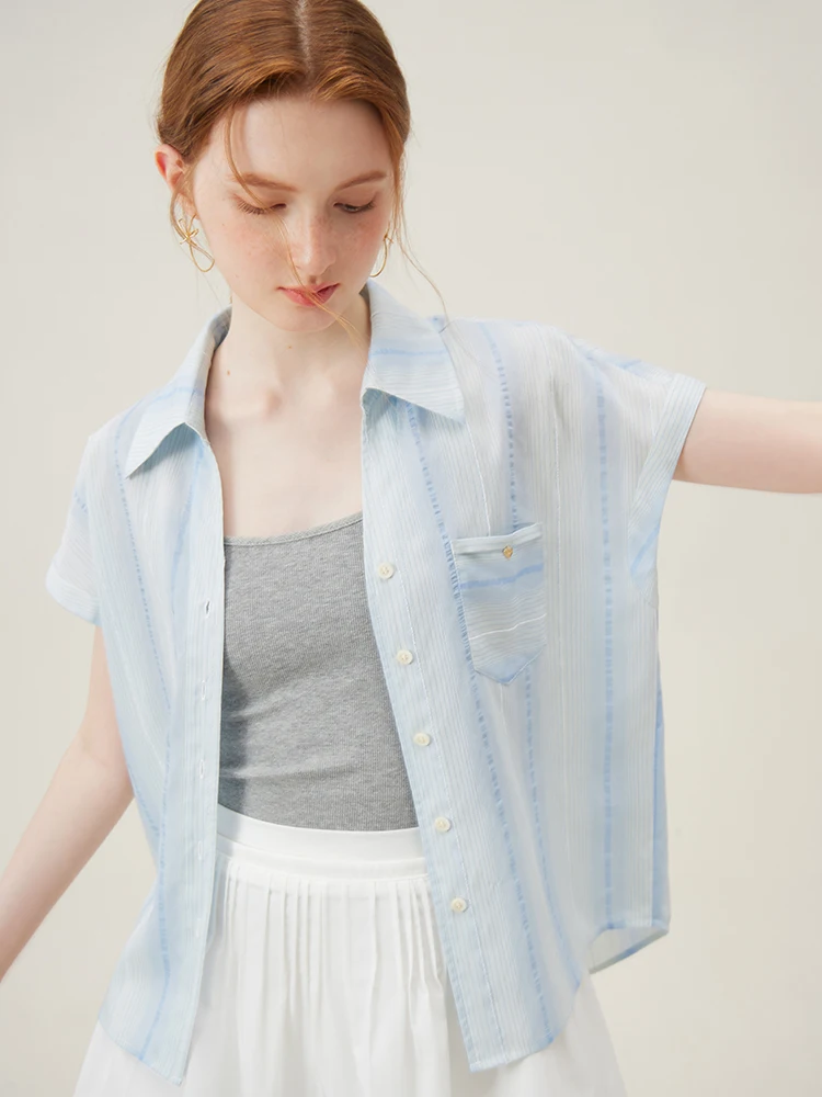 FSLE 【 3 цвета 】женская летняя Тонкая блузка с коротким рукавом реглан в синюю и