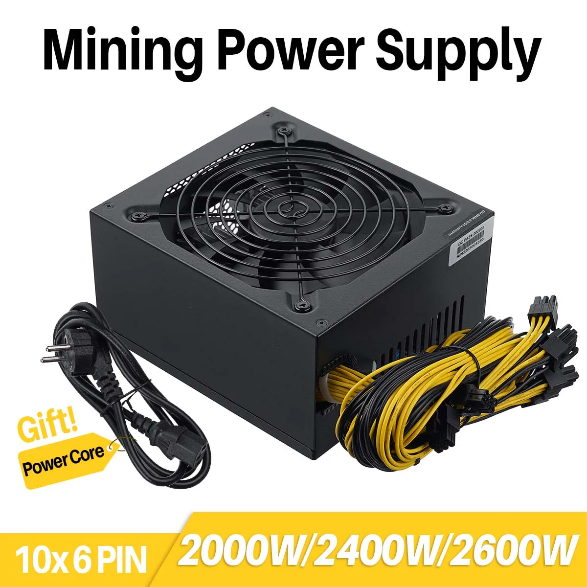 

2000W 2400W 2600W ATX ETH Mining Power Supply Bitcoin 160V-240V 95% Efficiency Supports 8 Card Platform 10 6PIN Ports 4U Single