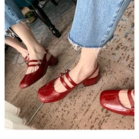 new summer sandals for women retro shallow mouth thick heel back empty toe sandals wedding shoes red women low heeled shoes