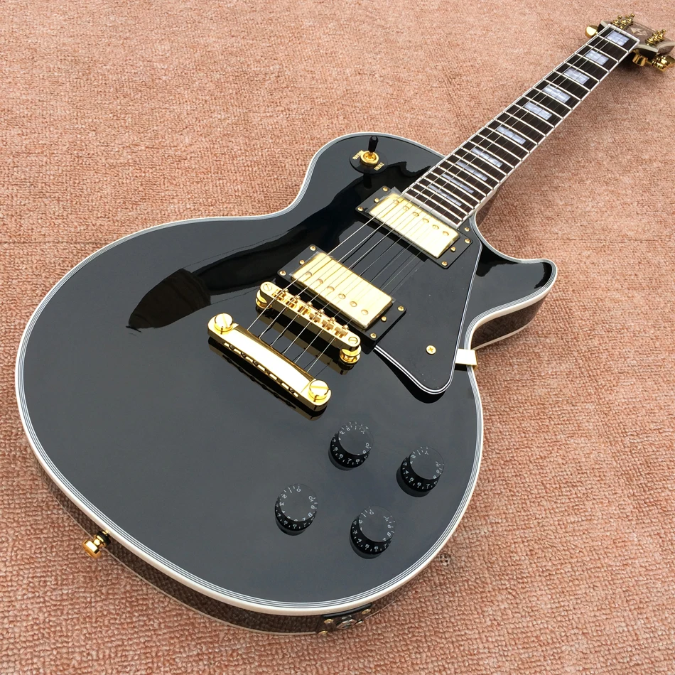 

Custom electric guitar, rosewood fingerboard, gold hardware, black beauty, free shipping, 001