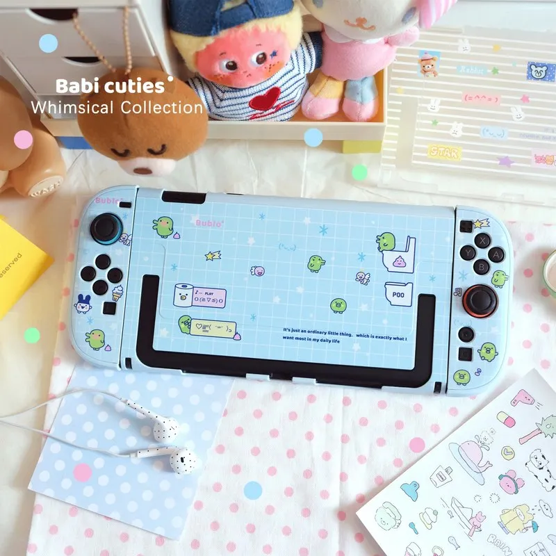 Фото Милый и очаровательный дизайн с большим ртом, защитный чехол для Switch 2, свежий синий, индивидуальный защитный чехол для Oledns Lite, аксессуары для аниме-игр. №1