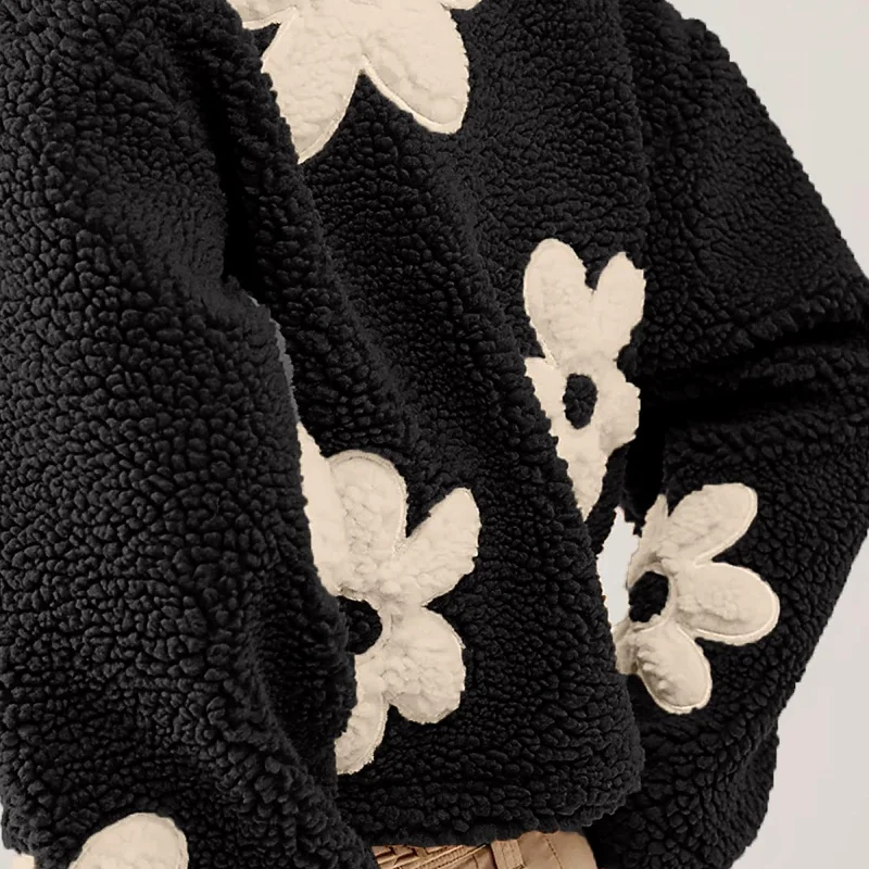 Осенне-зимнее теплое пальто из овечьей шерсти женское модное с цветочным принтом