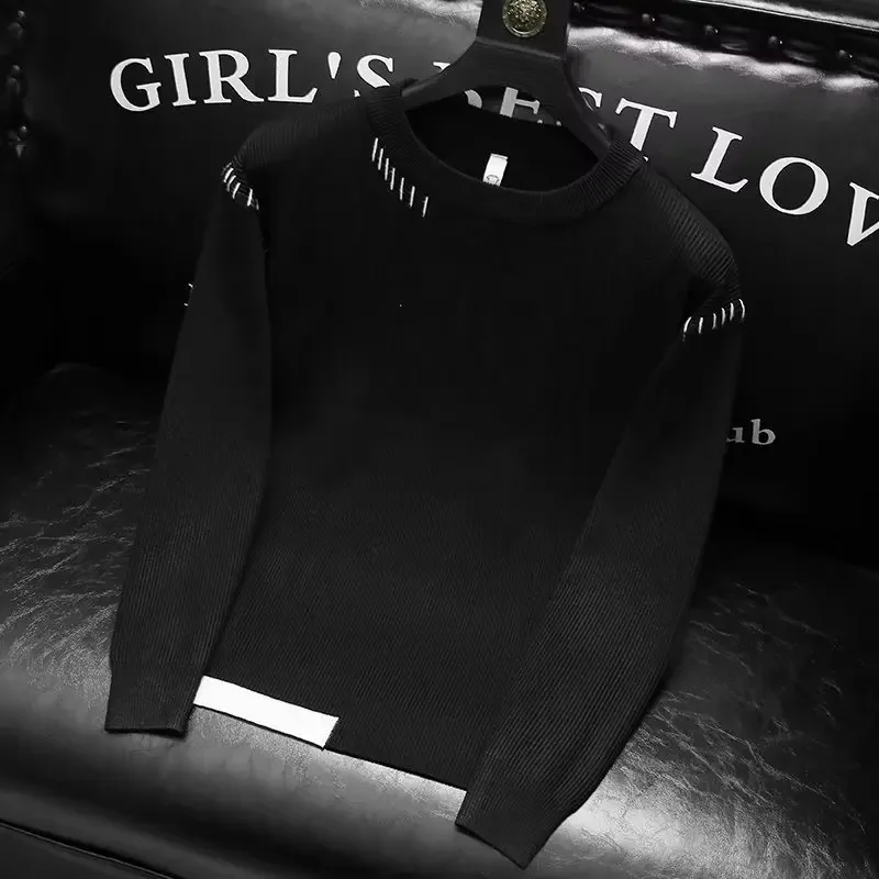 Мужской осенне-зимний утолщенный вязаный шерстяной свитер с круглым вырезом