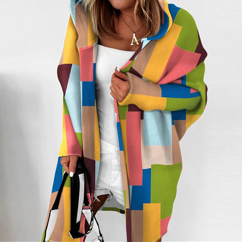 

Женское прямое шерстяное пальто, элегантное винтажное пальто свободного покроя с отложным воротником и длинным рукавом, длинное пальто с п...