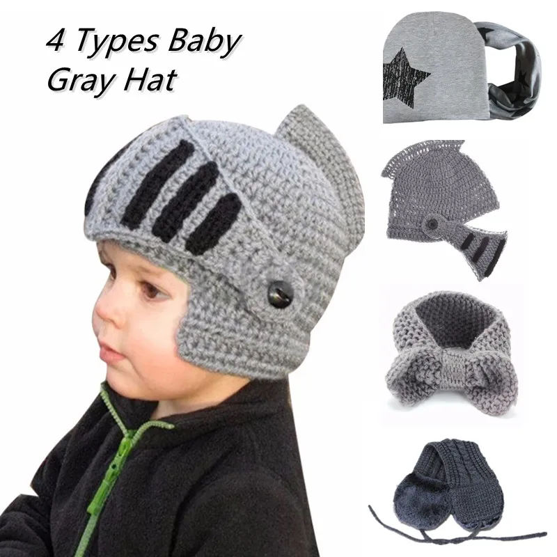 

3 Styles Fashion Warm Unisex Wool Knitted Handmade Grey Ski Hat with Face Mask Roman Knight Children's Winter Helmet Caps