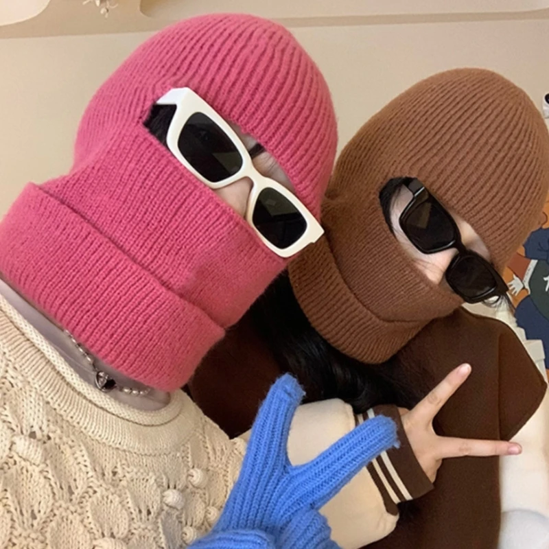 

Вязаная Балаклава, Лыжная Балаклава, шапка с капюшоном, шарф, велосипедная Балаклава, зимняя разноцветная теплая вязаная шапка, шарф