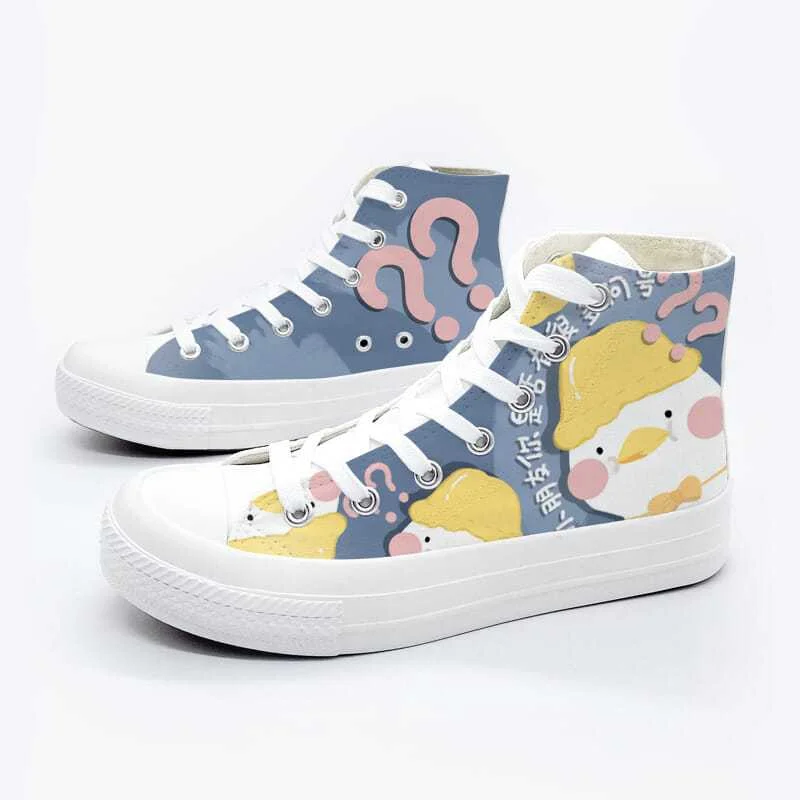 SHANPA Kawaii Duck Print Shoes Casual All-match Cartoon High Top Student Original Korean Fashion Canvas Shoes Zapatillas Mujer