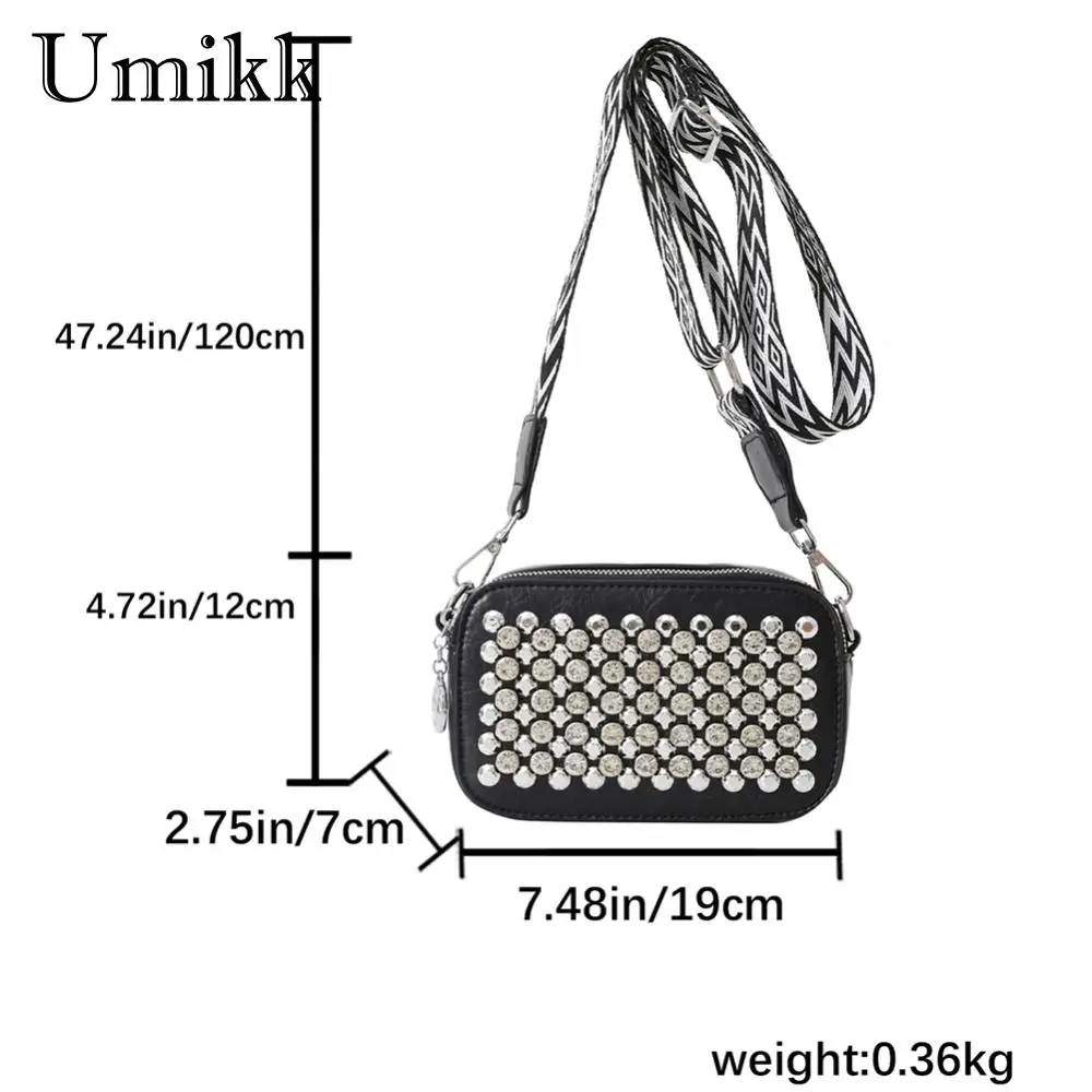 Женская сумка через плечо из ПУ кожи с заклепками модная регулируемым ремешком