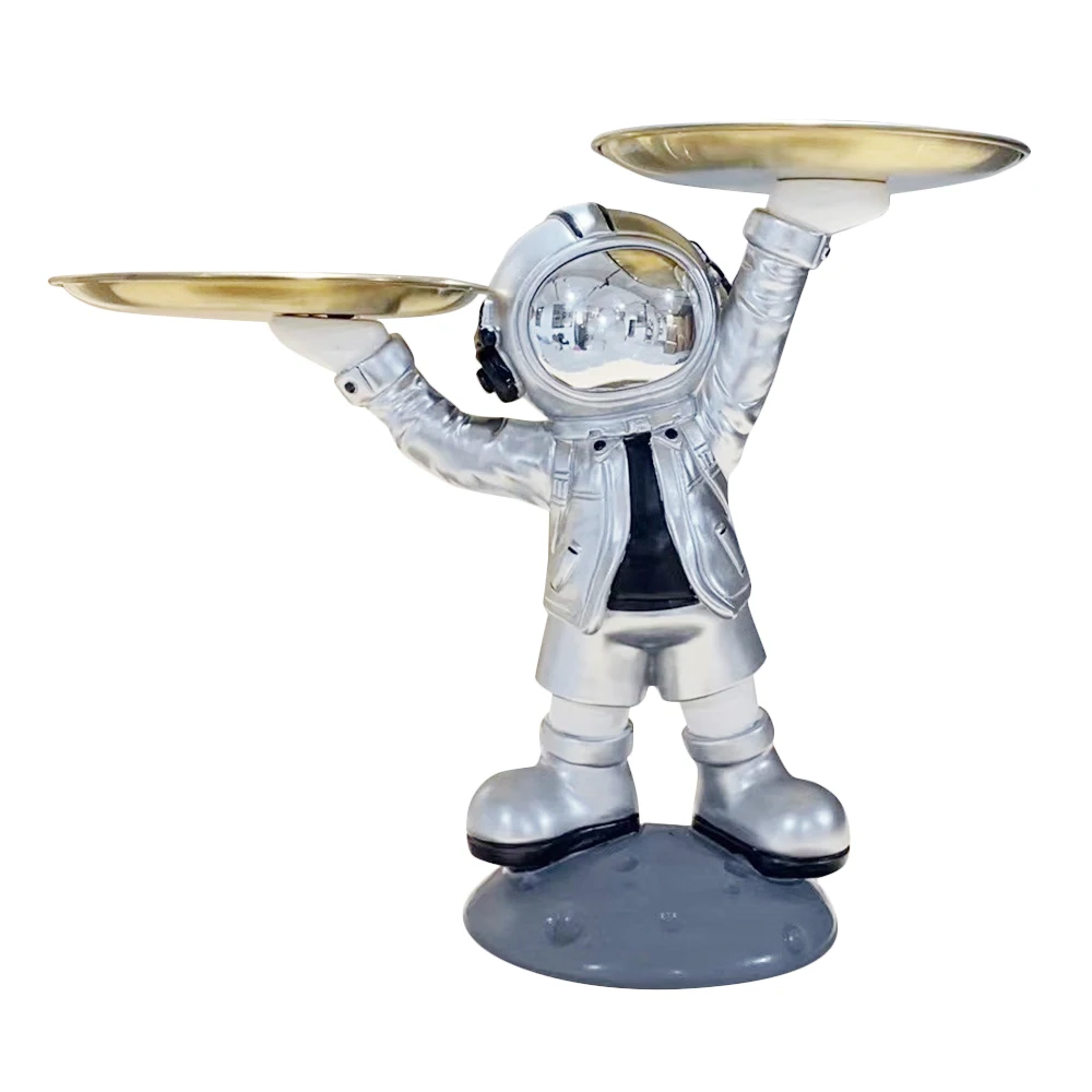 

Nordic Creative Astronaut Statue with Tray Storage Plate Organizer Resin Multifunction Ornaments Phone Holder,Silver