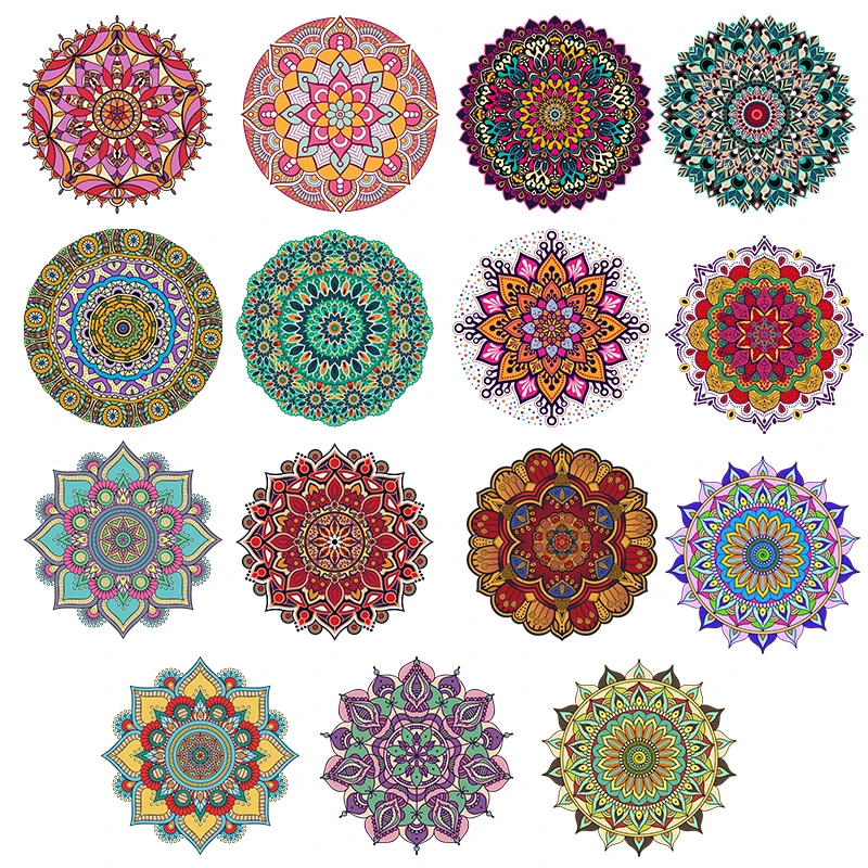 

Ethnic Style Mandala Flower Heat Transfer washable Yoga Work Clothes Apron Logo Printing Stripes Custom Iron On Patches