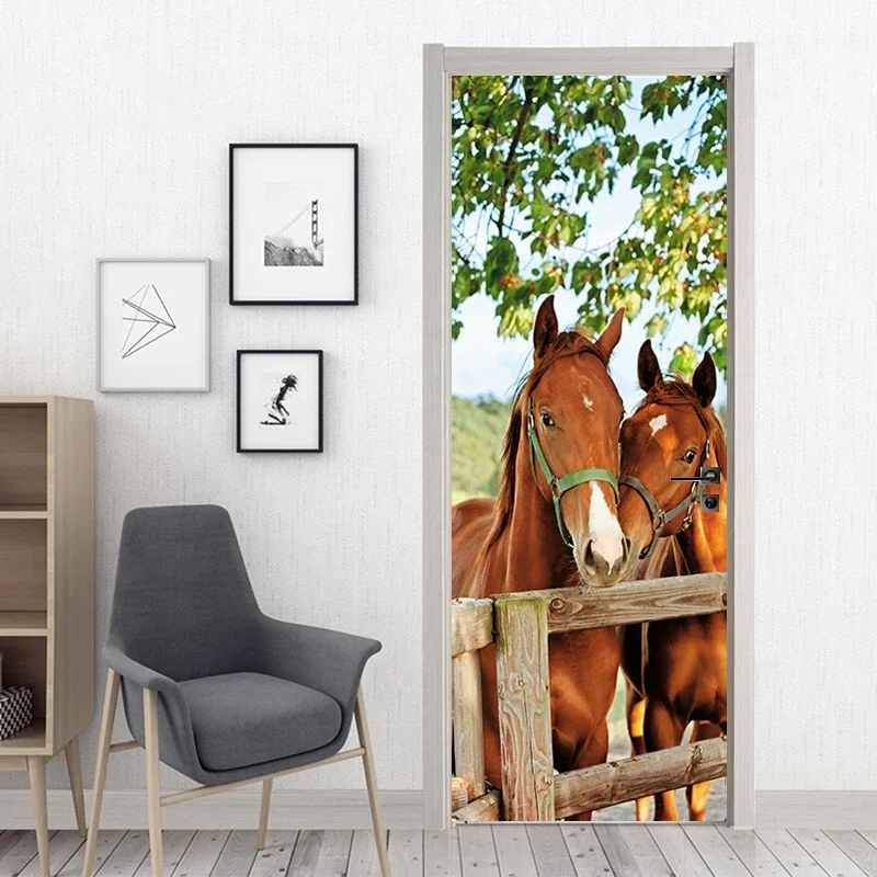 Красивая лошадь фото дверная наклейка современные обои ПВХ самоклеящаяся для