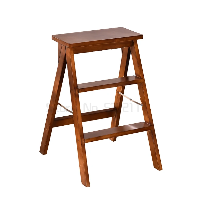 Provincial space folding chair indoor modern solid wood step stools household multi-functional kitchen ladder to change light