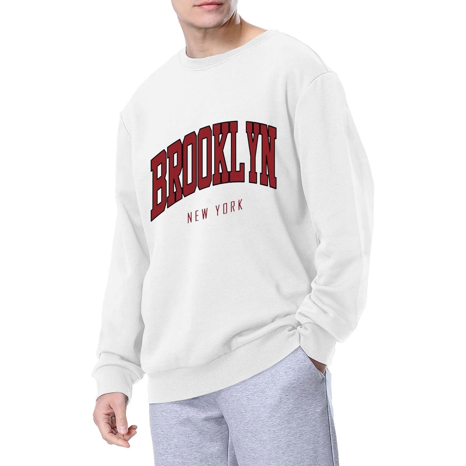 

BROOKL YN Men Sweetshirts Round Neck Letter Print Hooded Sweatshirt Long Sleeve Casual Workout Pullover Shirt Top Male Outfits