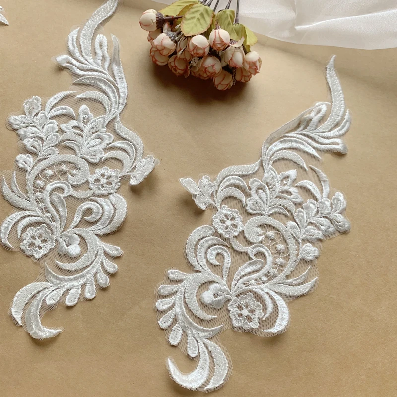 Аппликация с 3D бисером и белыми кружевными цветами для невесты свадебное платье