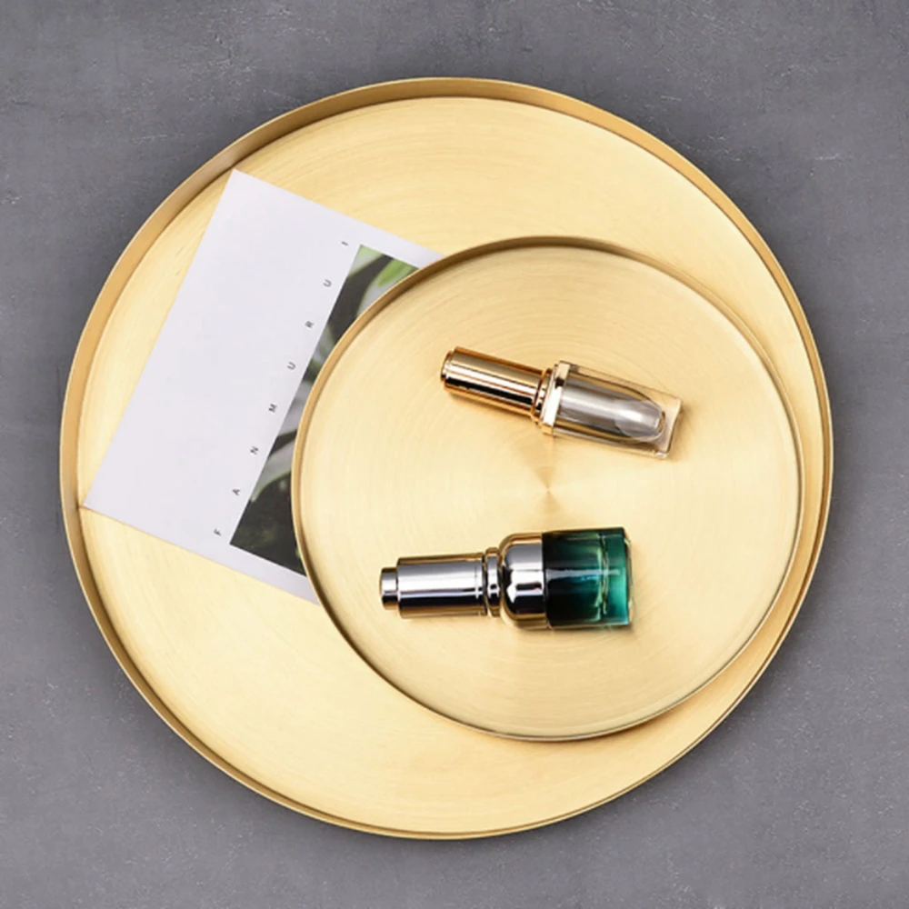 Decorative Round Tray Golden Jewelry Cosmetic Storage Box Suitable for Bathroom Dresser Beverage Breakfast Tea | Дом и сад