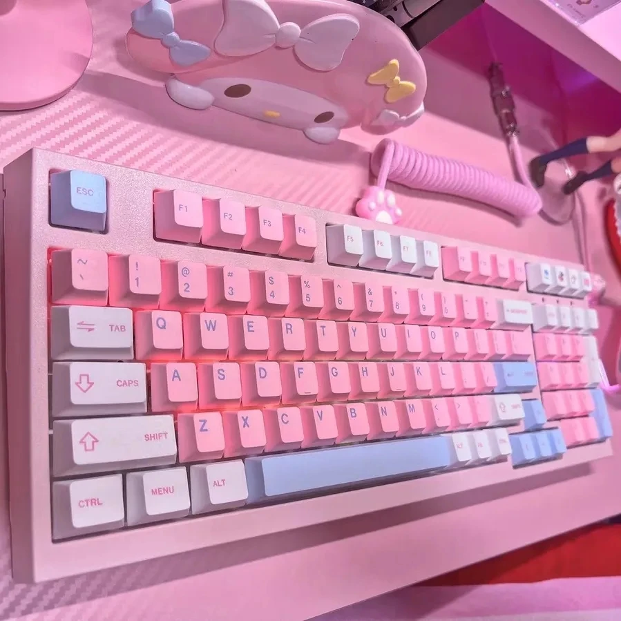 

Pink Keycap for Girl 126 Keys Milk Tank Cute Keycap Chreey Profile PBT Dye Sublimation For MX Switch Mechanical Keyboard Keycaps