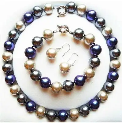 

Natural South Sea Shell Pearl 12mm multicolor Necklace bracelet earrings set